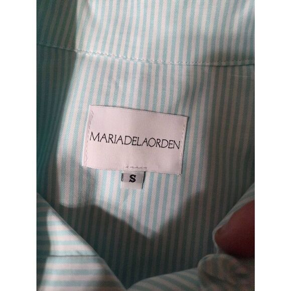 Maria de la Orden blue&white striped knotted front blouse sz Small - Picture 2 of 3